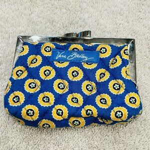 Vera Bradley Kiss Riviera Blue Kisslock Coin Purse Wallet Blue Yellow Retired